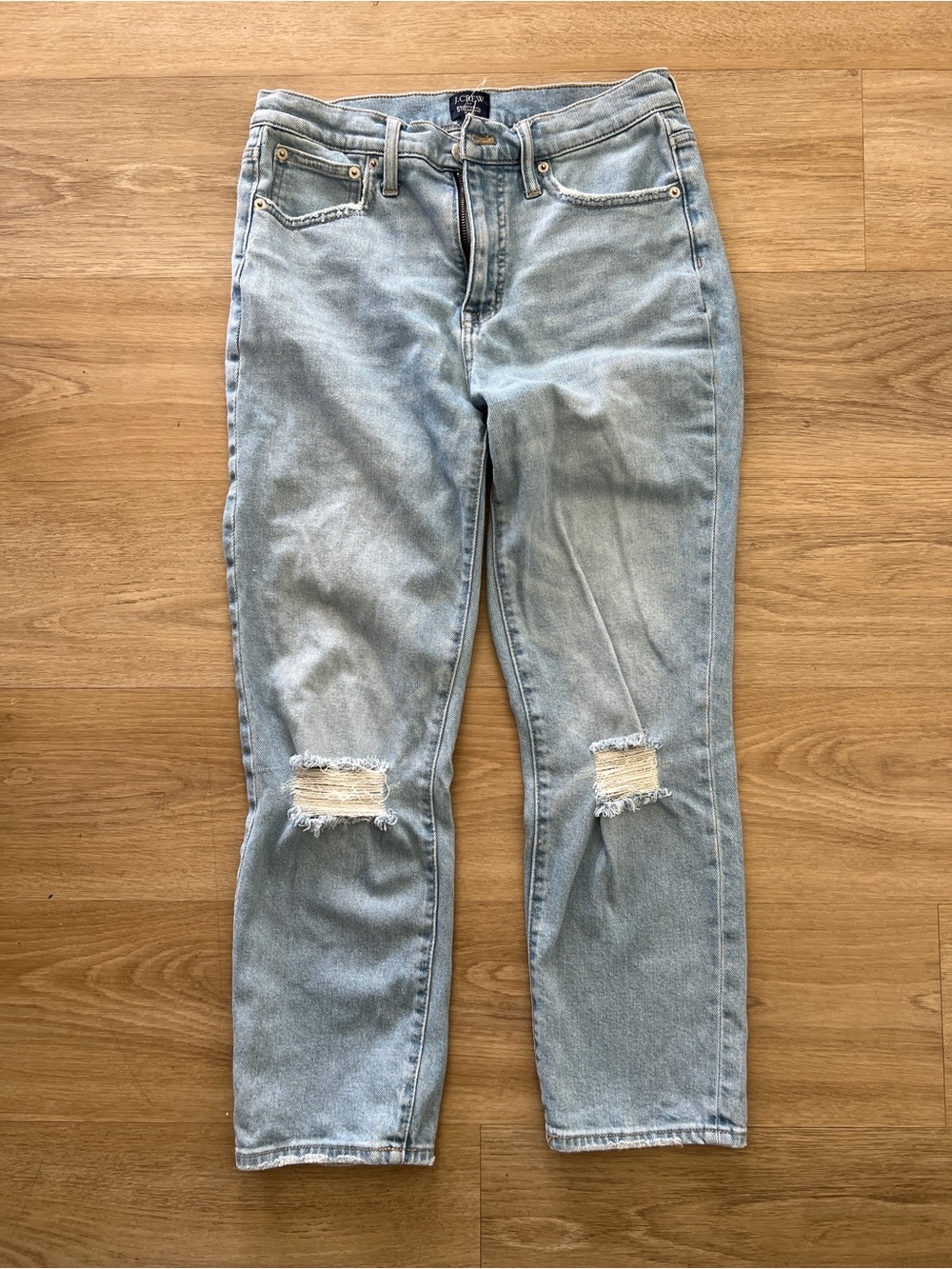J. Crew Light Blue Distressed Straight Jeans